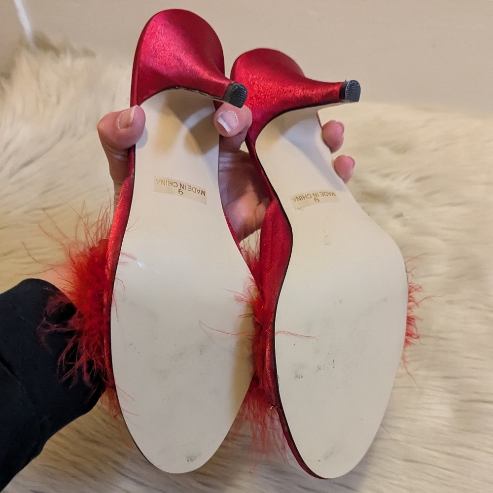 Vintage Fredrick's of Hollywood red feather open back heels size 9 - Picture 5 of 7